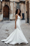 sleek-satin-mermaid-wedding-dresses-with-v-neckline