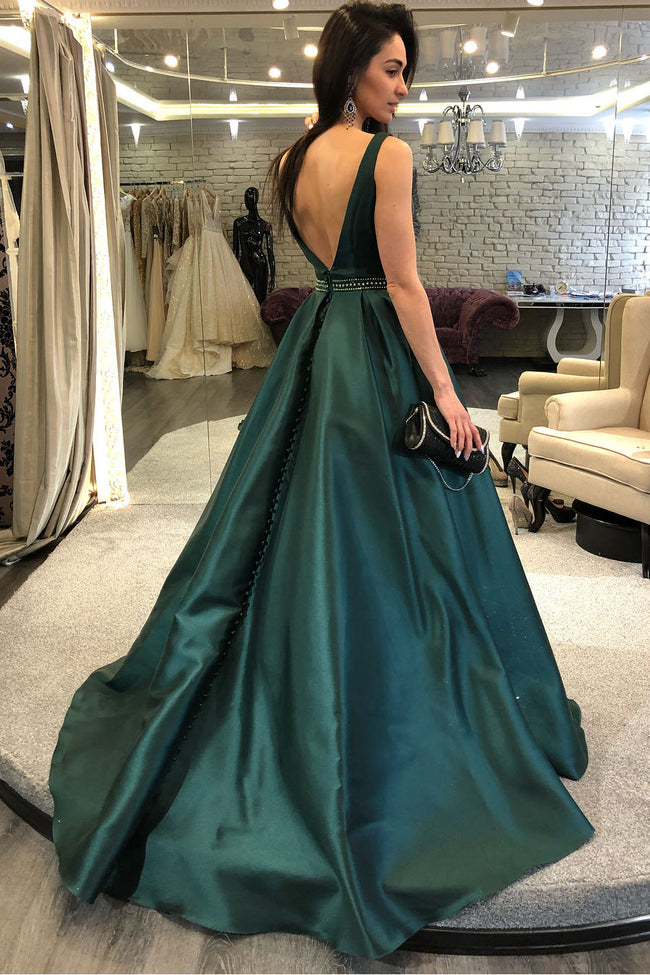 sleeveless-dark-green-formal-evening-gown-with-beaded-belt-1