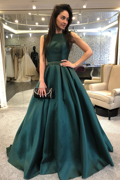 sleeveless-dark-green-formal-evening-gown-with-beaded-belt