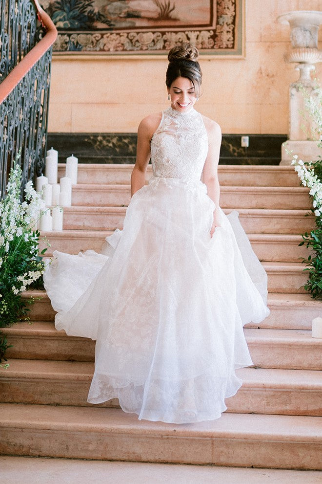 Exquisite High Neck Long Sleeve Wedding Gown – HAREM's Brides