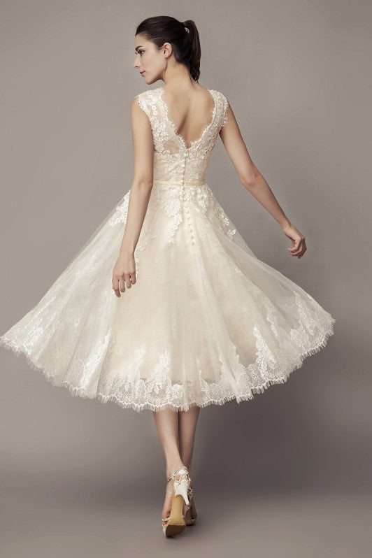 sleeveless-lace-short-wedding-dresses-with-belt-hochzeitskleid-1