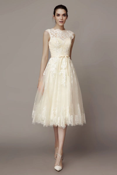 sleeveless-lace-short-wedding-dresses-with-belt-hochzeitskleid-2