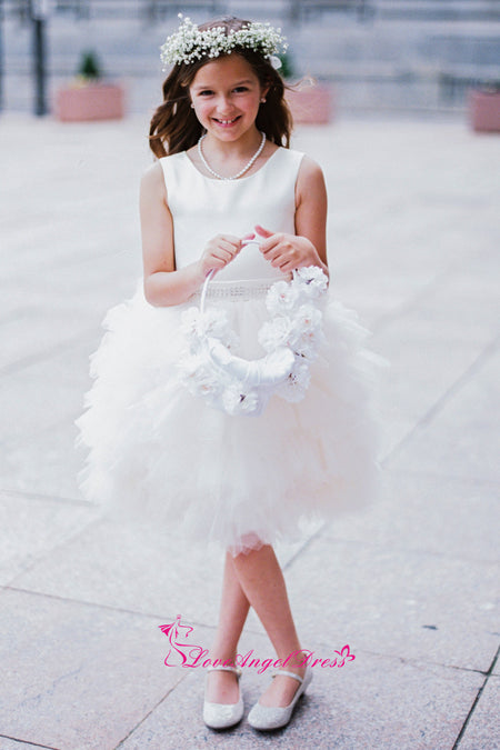 A-line Tea-length Lace and Tulle Flower Girl Dress Pattern