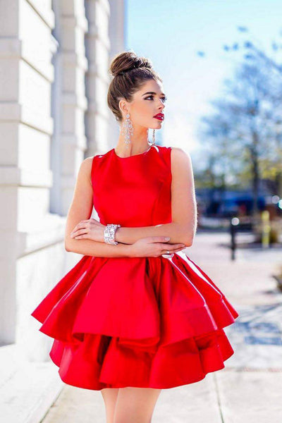 sleeveless-satin-short-red-homecoming-gowns-with-tiered-skirt