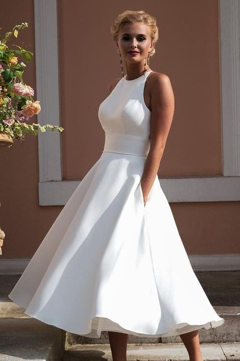sleeveless-tea-length-wedding-dress-with-lace-hollow-back