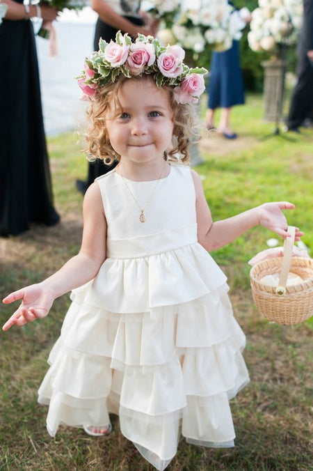 lvory Lace Long Sleeve Flower Girl Dress with Belt