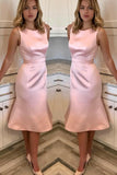 slim-fit-sleeveless-satin-pink-bridesmaid-dress-tea-length