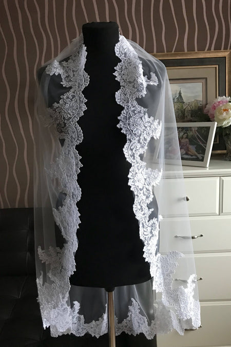 35-45CM Bridal Veil Double Layers Tulle with Satin Edged