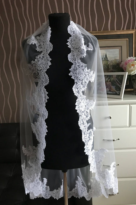 Two Tiers Ivory Tulle Bride Wedding Veil Cathedral