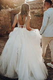 Soft Tulle Garden Wedding Dress with Lace V-neckline