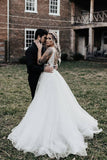 Soft Tulle Garden Wedding Dress with Lace V-neckline