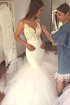 spaghetti-straps-lace-mermaid-wedding-gown-tulle-skirt