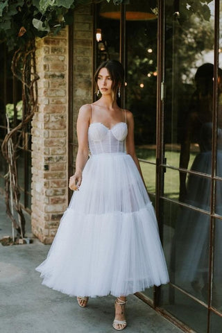 tulle skirt dress Spaghetti Straps Midi-Length Wedding Dress Tulle Skirt – loveangeldress