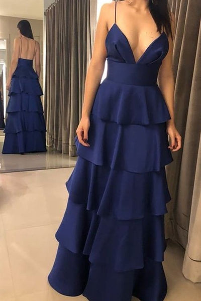 spaghetti-straps-navy-blue-long-prom-dresses-with-tiered-skirt