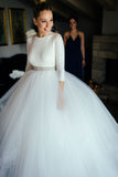 spandex-34-sleeves-ball-gown-wedding-dresses-with-rhinestones-belt