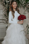 spandex-long-sleeves-wedding-dresses-with-tiered-tulle-skirt-3