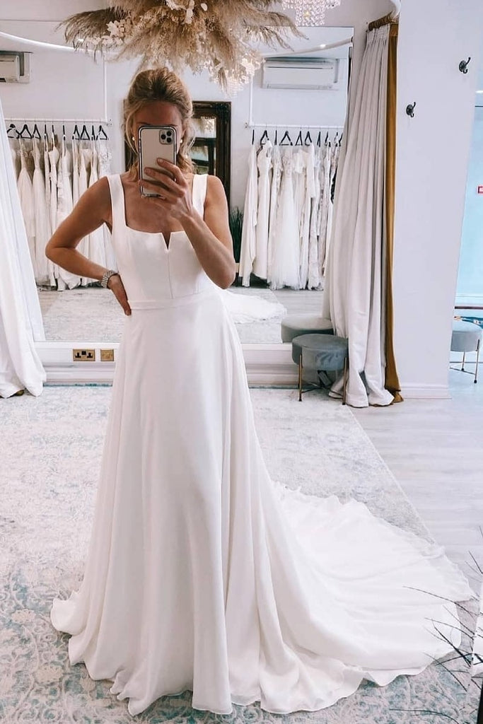 Square Neck A-line Bride Dresses with Zip-up Back loveangeldress Square Neck A-line Bride Dresses with Zip-up Back loveangeldress