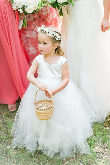 Scoop Neck Tulle and Satin Flower Girl Dress with Rhinestones Belt