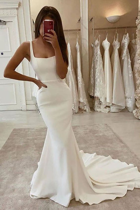 Off-the-shoulder Spandex Simple Ivory Wedding Gown Vestido de novia