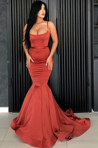 Spaghetti Straps Sexy Red Sequin Prom Dress Mermaid