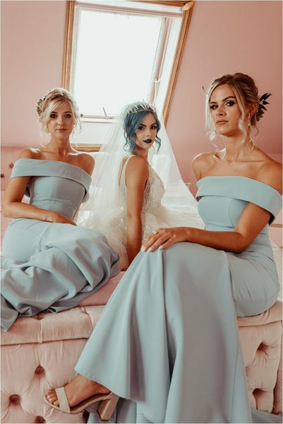 Straight Off-the-shoulder Bridesmaid Long Wedding Party Dress