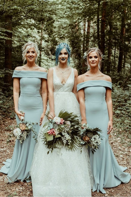 Women Blue Mermaid Bridesmaid Dresses with Shoulder Straps