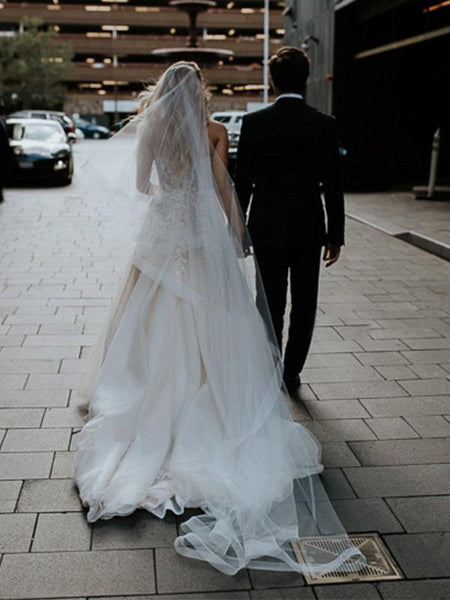 Strapless A-line Wedding Dress with Appliques Bodice