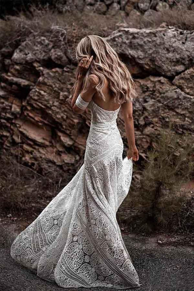 Strapless Backless Lace Boho Bridal Dress for Women