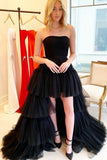 strapless-black-tulle-hi-lo-prom-dresses-with-layers-skirt