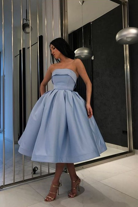 One-shoulder Royal Blue Prom Dress Satin High Low Skirt
