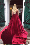 strapless-burgundy-velvet-evening-ball-gown-chapel-train