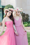    strapless-chiffon-hot-pink-bridesmaid-dresses-2022-1