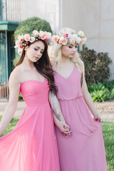    strapless-chiffon-hot-pink-bridesmaid-dresses-2022-1