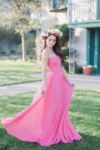 hot pink maid of honor dresses Strapless Chiffon Hot Pink Bridesmaid Dresses 2022 – loveangeldress