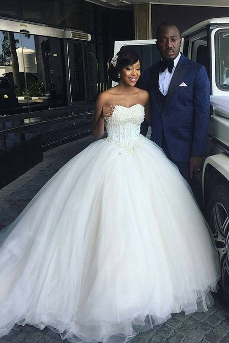 Deep V Neck Wedding Dresses Satin Ball Gown