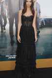 strapless-floor-length-black-prom-dresses-lace-tiered-skirt-1