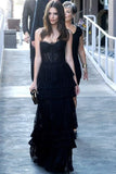 strapless-floor-length-black-prom-dresses-lace-tiered-skirt