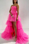    strapless-fuchsia-hi-lo-prom-dress-with-layered-skirt