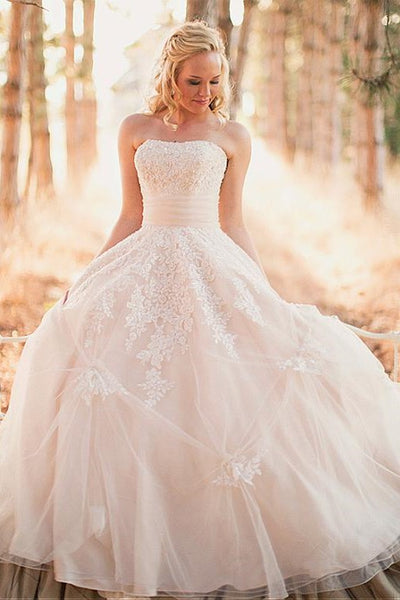 strapless-lace-outdoor-wedding-gowns-tulle-skirt-2