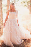 strapless-lace-outdoor-wedding-gowns-tulle-skirt