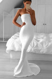 strapless-mermaid-simple-white-prom-dress-with-sweep-train
