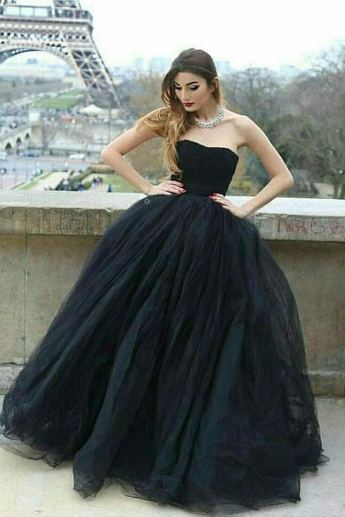 strapless-open-back-black-prom-ball-gown-dresses-with-tulle-skirt