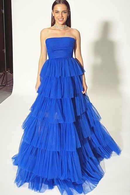 strapless-royal-blue-prom-dresses-with-tiered-skirt