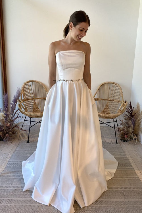 strapless-satin-bridal-dresses-with-jewelry-sash