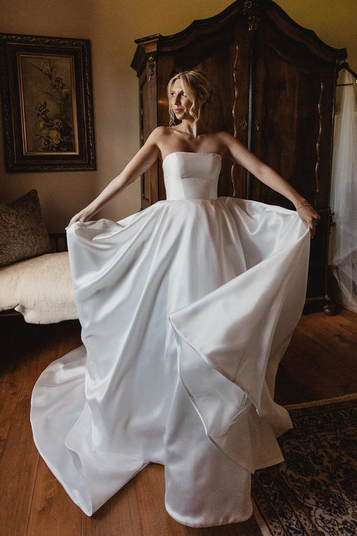 strapless-satin-bride-dresses-for-outdoor-wedding