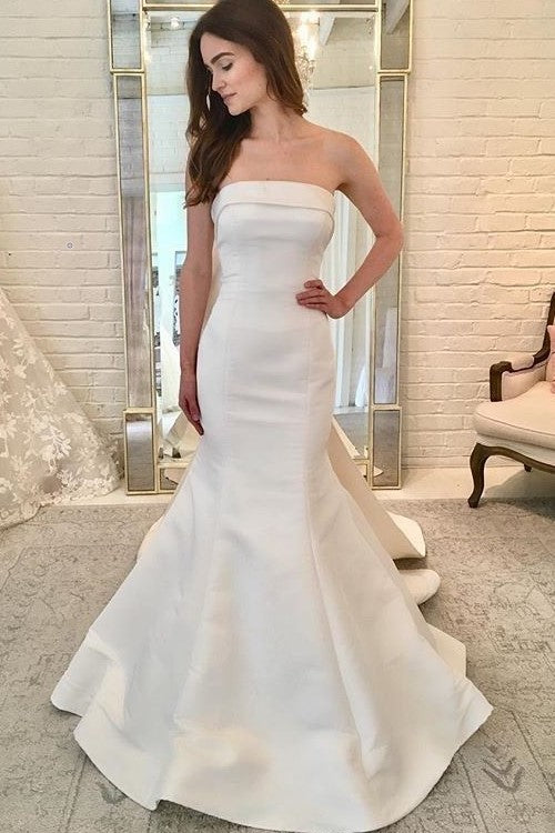 Strapless Satin Mermaid Bridal Gown with Bow Back loveangeldress Strapless Satin Mermaid Bridal Gown with Bow Back loveangeldress