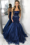 strapless-satin-navy-blue-prom-dress-mermaid-organza-skirt