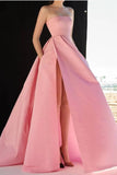 strapless-satin-pink-prom-gowns-with-pockets