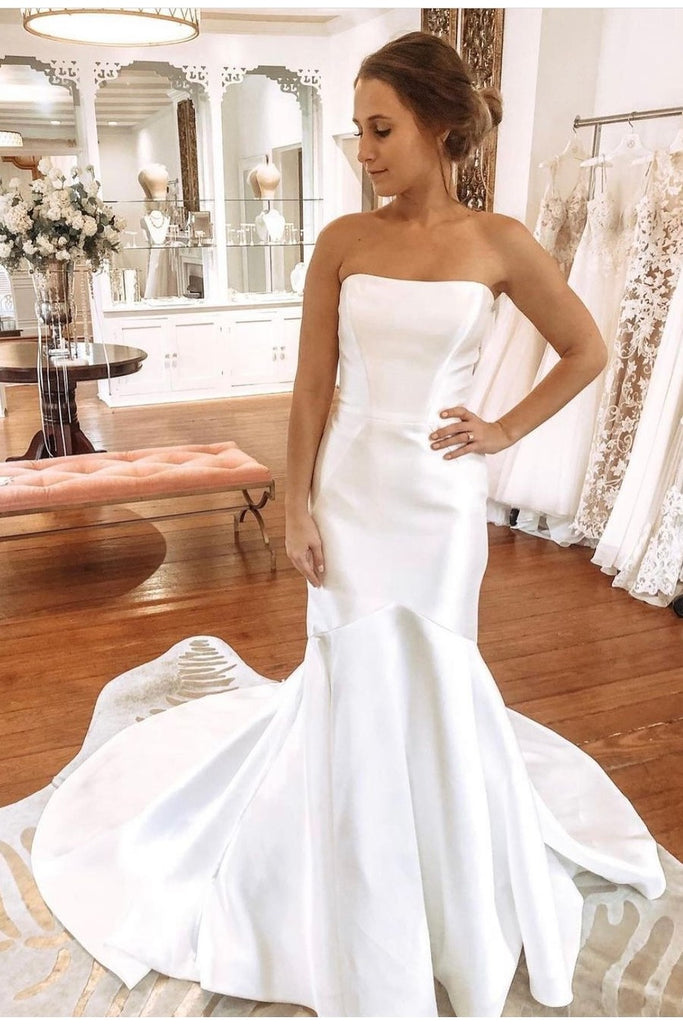 Strapless Satin Sheath Bridal Dresses with Open Back loveangeldress Strapless Satin Sheath Bridal Dresses with Open Back loveangeldress