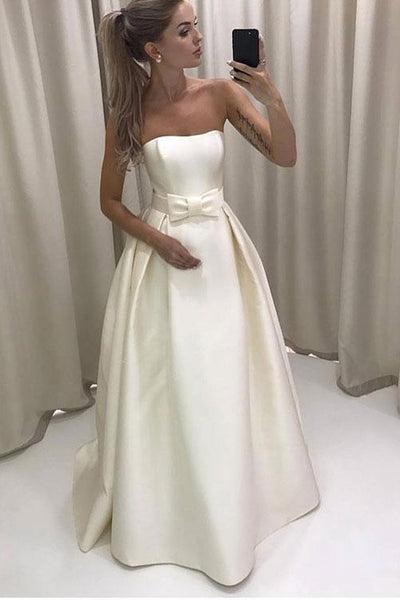 strapless-satin-simple-bride-dress-with-bow-sash
